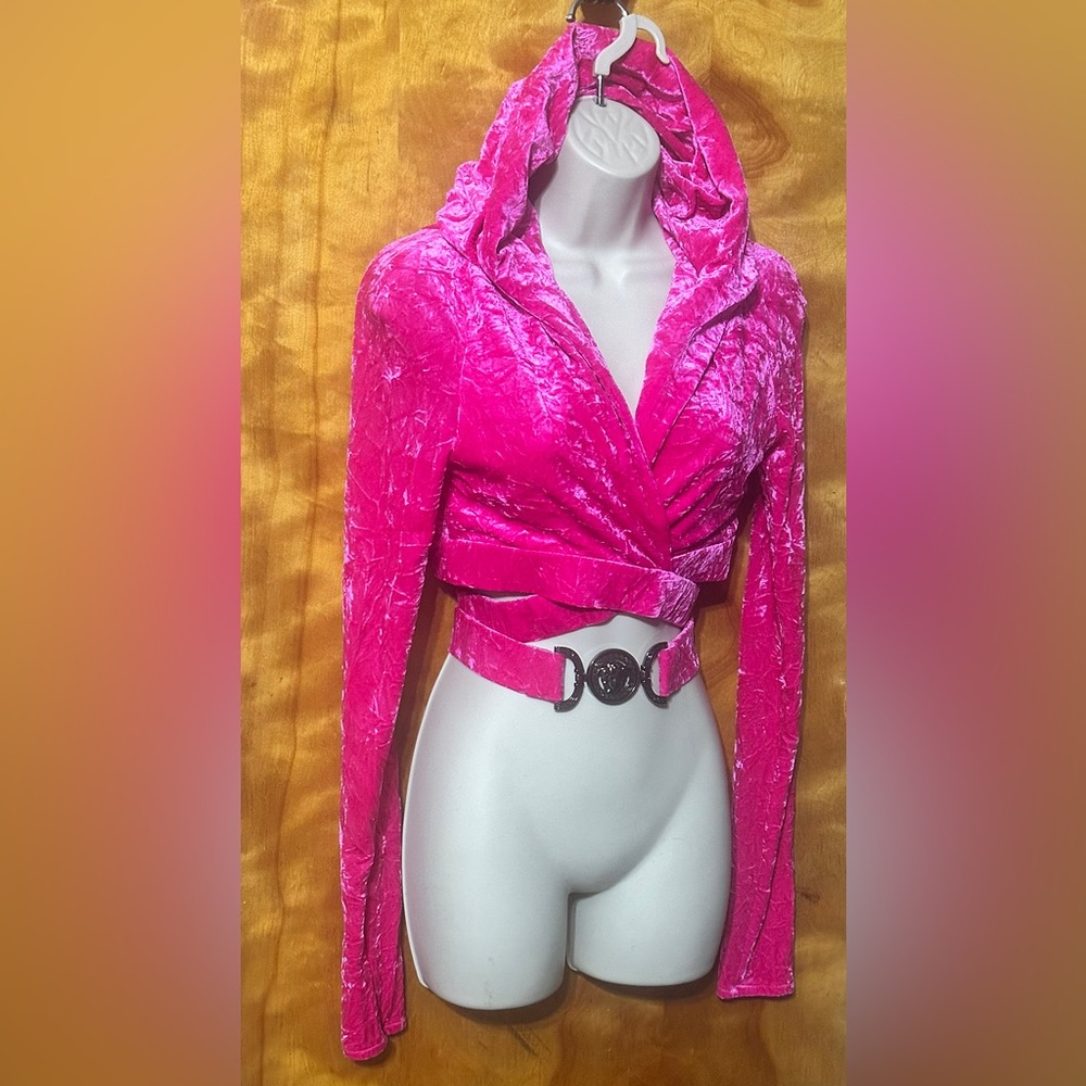 Versace Biggie Medusa cropped velvet hoodie size 42 New with tags - Picture 3 of 10
